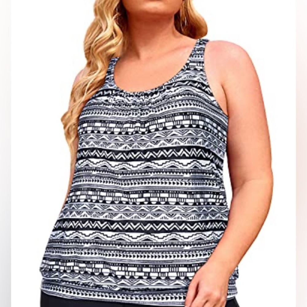 Yonique Women's Tankini blouson swim top; size:18W